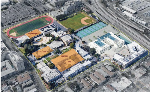 Aerial view site plan of Samohi campus. 